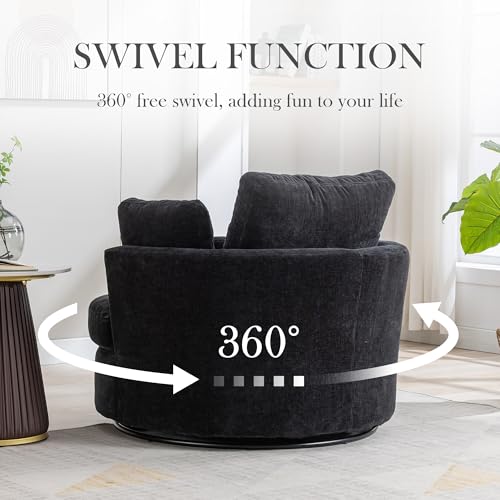 Oversized Swivel Barrel Chair with Ottoman, Chenille, Beige X252712