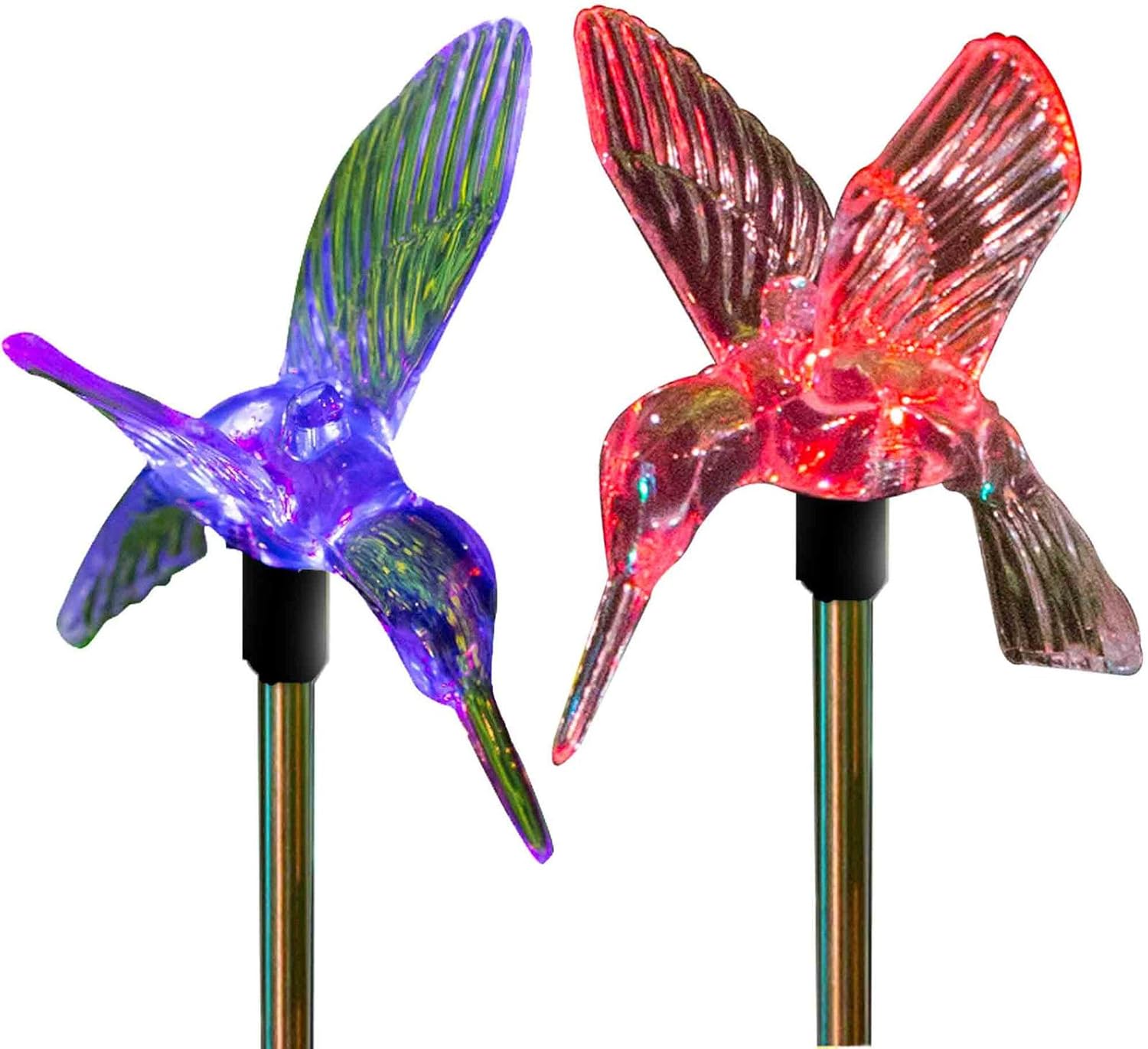 Hummingbird Solar Garden Stake Light LED Color-Changing, Set of 2
