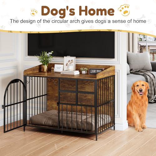 Large Dog Crate Furniture with Chew-Resistant Finish, Indoor Wooden Kennel for Medium to Large Dogs M409602