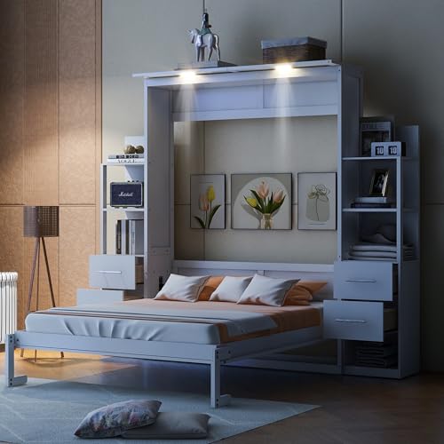 Queen Size Murphy Bed with Cabinet and LED Lights P178570