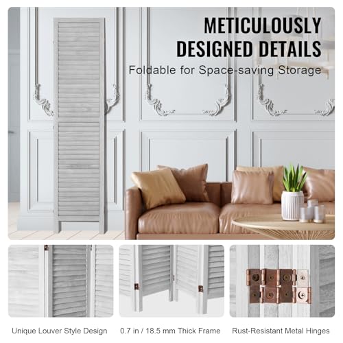 Wood Room Divider, 4 Panel Folding Privacy Screen, 66.9 Inches Tall, Indoor Wooden Partition A907
