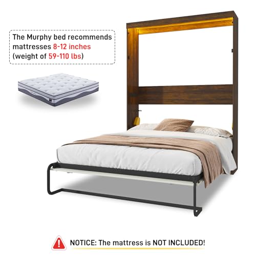 Queen Size Murphy Bed with LED Lights, Foldable Wall Bed Frame, Space-Saving J83169