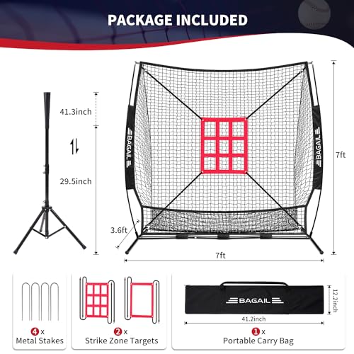 Baseball & Softball Practice Net with Bow Frame, Portable with Batting Tee and Carry Bag F660