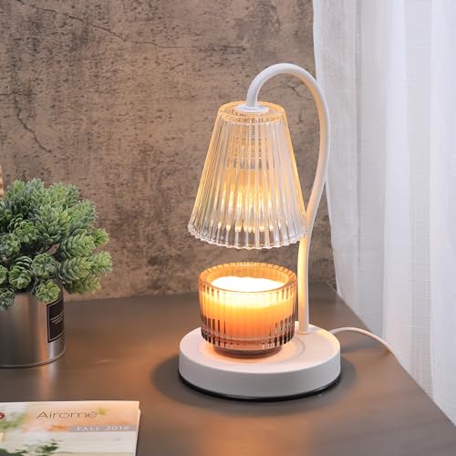 Candle Warmer Lamp, Timer & Dimmer,Fits Large Small Jar Scented Candle Warming Lantern,with 2 Bulbs,Bedroom Home Decor,White(Melter and Glass)