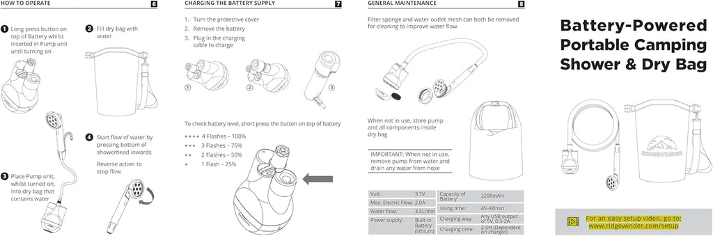 Portable Camping Shower with Rechargeable Battery and Sprayer X345295