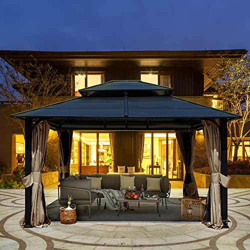 12x20 Hardtop Gazebo Double Roof Galvanized Steel Outdoor Aluminum Frame with Netting and Curtains M3306