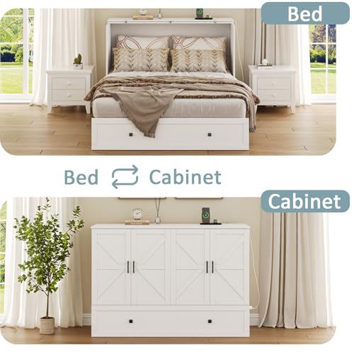 Murphy Bed with Storage and Charging Station, Foldable Panel, for Guest Bedroom, Living Room, Office V324