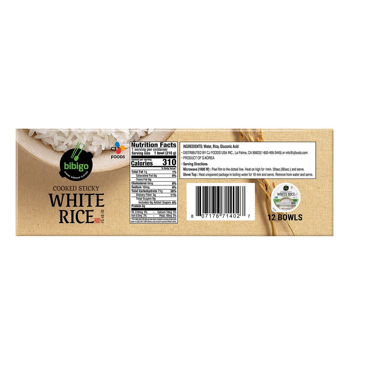 Cooked Sticky White Rice Bowls, 7.4 oz, 12 Count C585465
