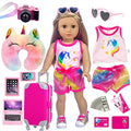 23 Pcs American 18 inch Doll Clothes and Accessories - Suitcase Luggage , Pillow, Sunglasses, Camera, Passport, Mobile Phone , Computer Doll Travel Gear Play Set (No Doll)