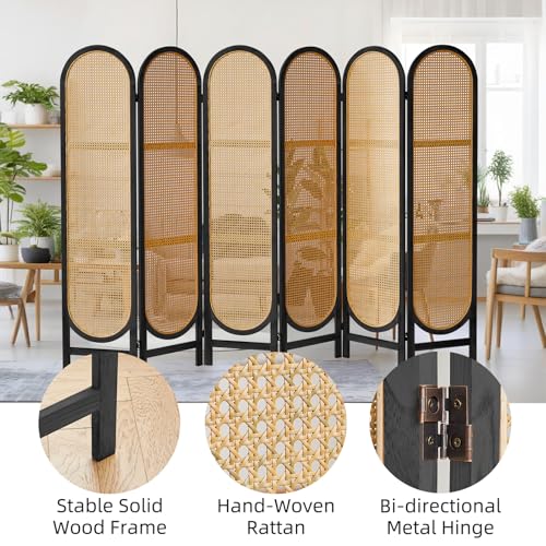 Foldable Wooden Room Divider with Hand-Woven Rattan Panels X6131