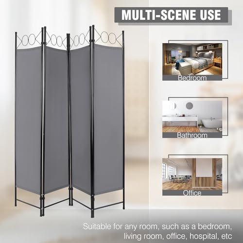 4 Panel Room Divider 6FT Steel Frame Folding Privacy Screen S6430