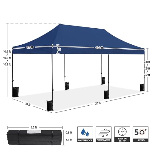 Heavy Duty Pop Up Canopy Tent 10x20 with Wheeled Carry Bag, White X6840