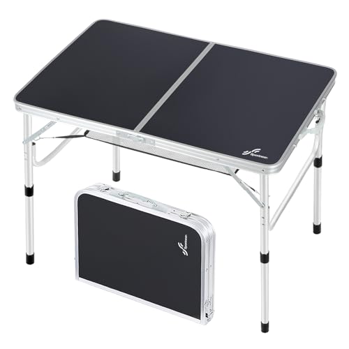Adjustable Height Folding Camping Table with Mesh Layer Y4319