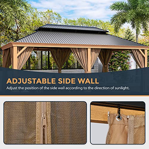 10 x 12 ft Hardtop Gazebo with Netting and Curtains, Double Roof Metal Canopy for Patio I7305