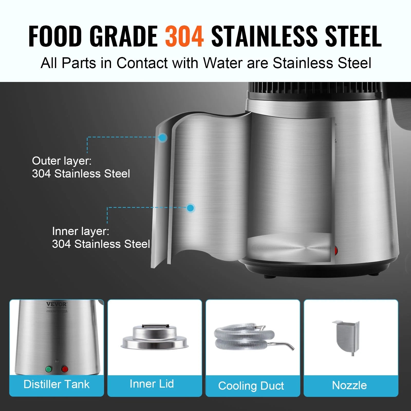 4L Water Distiller Purifier Machine Countertop Stainless Steel Interior 750W P961678