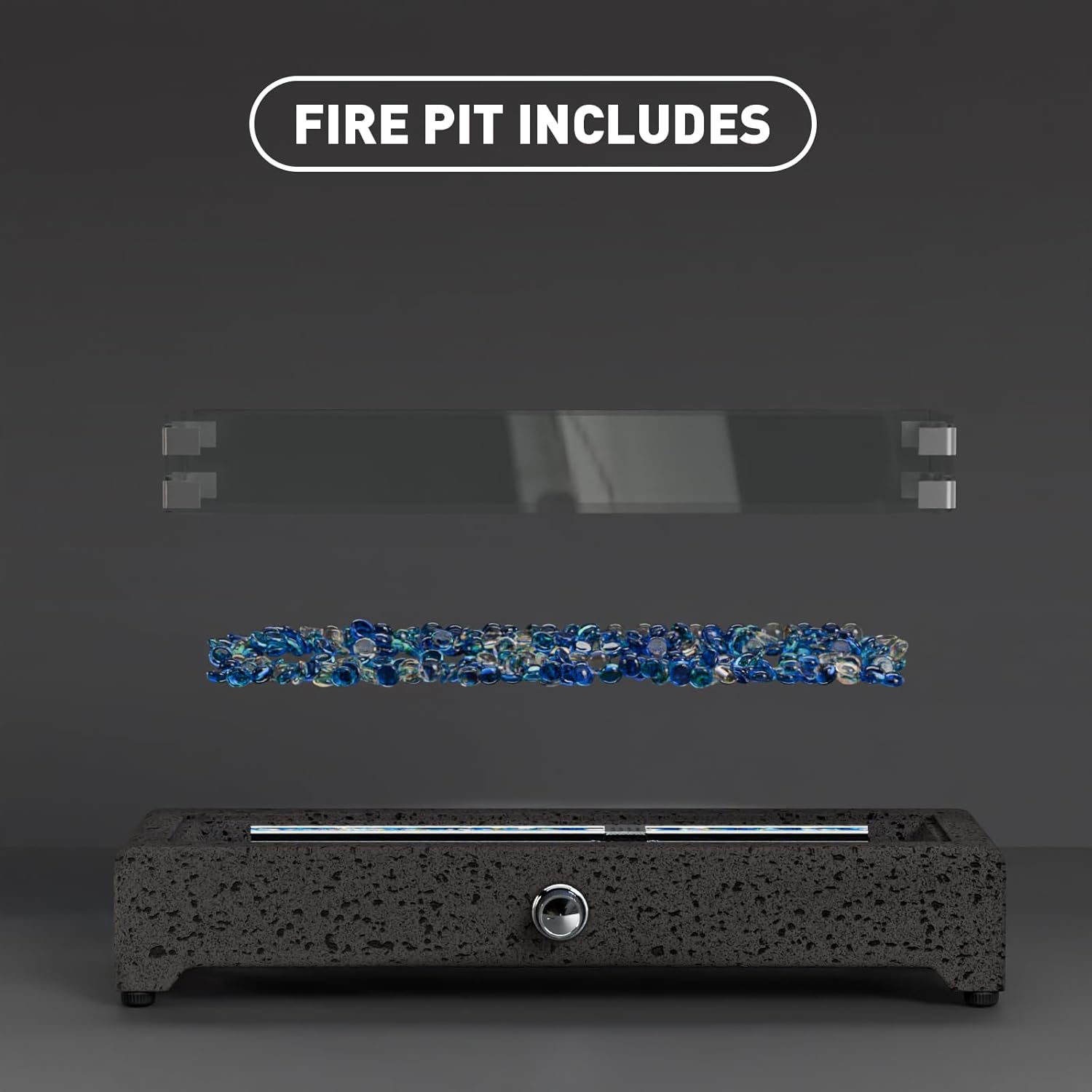 28" Tabletop Propane Fire Pit with Stainless Steel Burner and Glass Rocks A9454