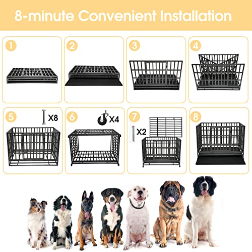 Heavy Duty Dog Kennel Crate with Metal Frame, Double Doors and Lockable Wheels, 48 Inch D891