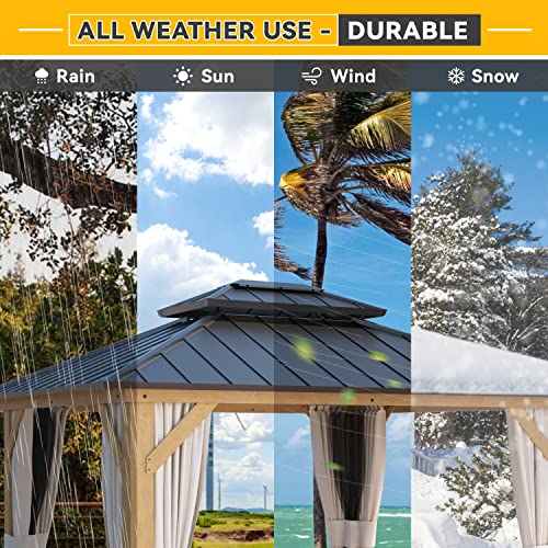 12x20 Hardtop Gazebo Double Roof Galvanized Steel Outdoor Aluminum Frame with Netting and Curtains M3306