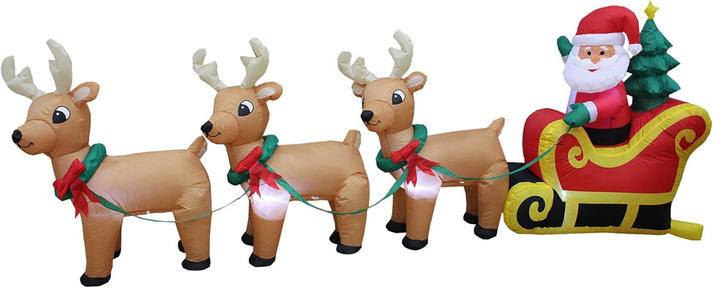 Christmas Inflatable Santa Claus on Sleigh with Reindeer and LED Lights Outdoor Decor G490