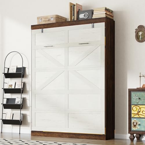 Queen Size Murphy Bed with LED Lights, Foldable Wall Bed Frame, Space-Saving J83169