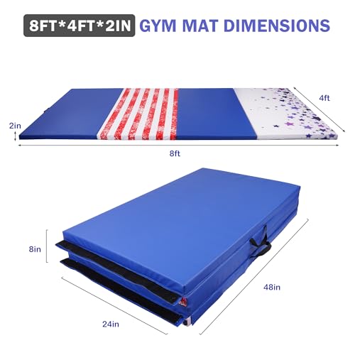 Folding Exercise Gymnastics Mat, 4x8x2 Inch, High-Density Anti-Tear, Portable with Carrying Handles J951