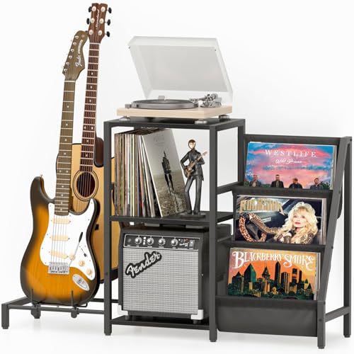 Record Player Stand with Guitar and Vinyl Storage Z518258