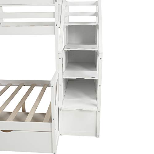 Twin Over Full Bunk Bed with Slide and Stairs for Kids E212