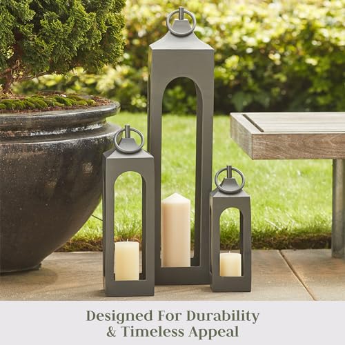 Black Metal Lantern with Glass Panels for Indoor Outdoor Decor P900181