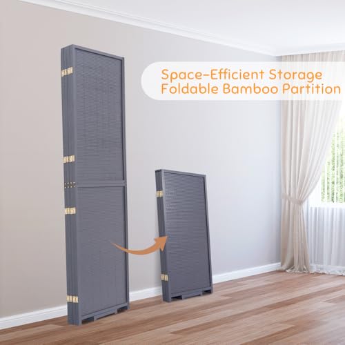Bamboo Room Divider Folding Privacy Screen, 4 Panel, Beige T32841