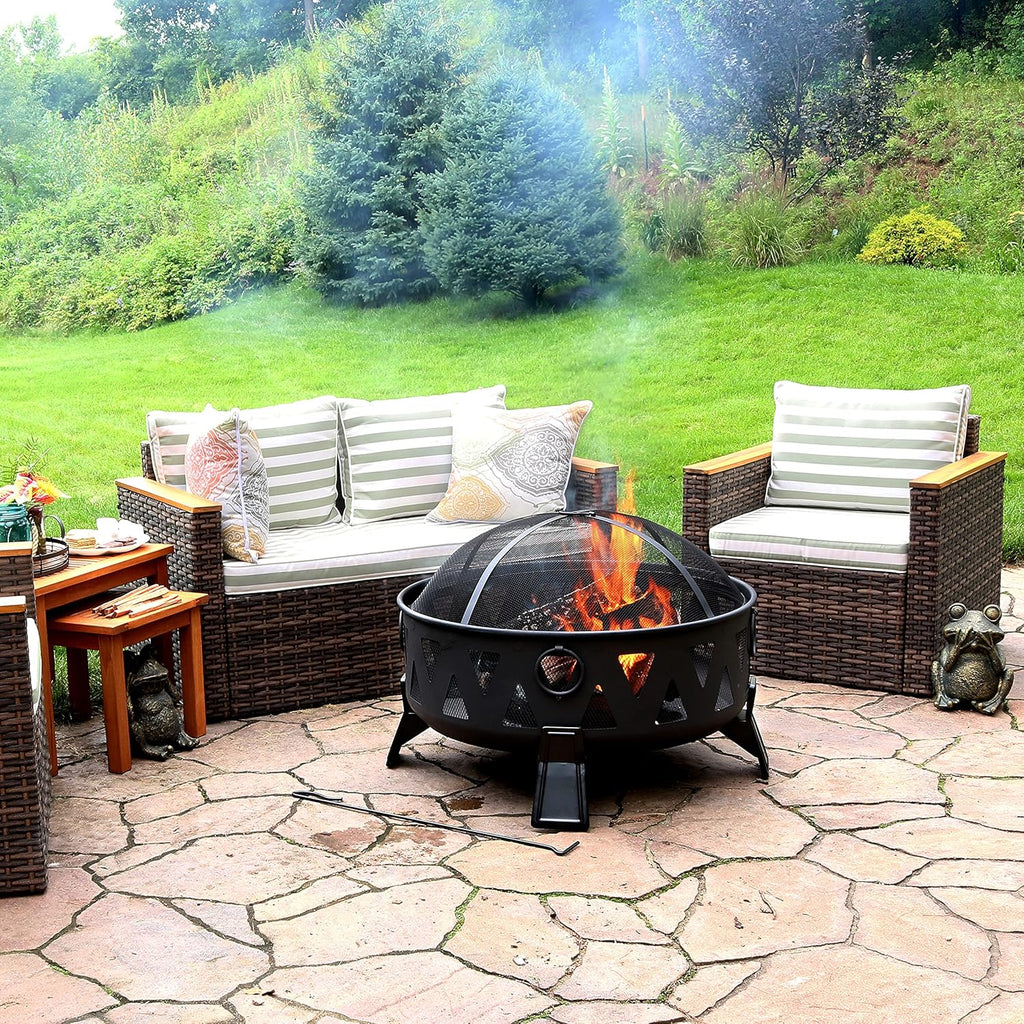 25-Inch Steel Wood-Burning Fire Pit with Poker and Spark Screen L942592