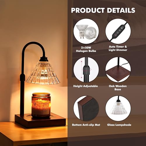 Candle Warmer Lamp with Timer, Dimmable, Height Adjustable for Jar Candles M173474