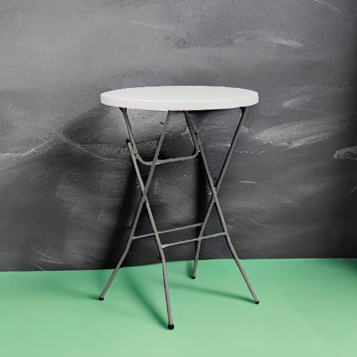 Round Folding Bar Height Table for Parties and Commercial Events, Indoor/Outdoor Plastic, White N974227