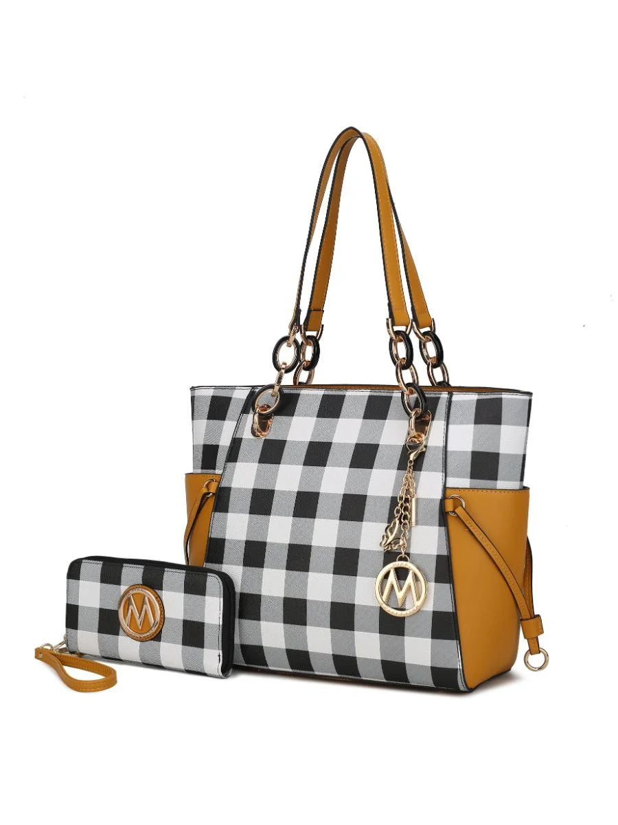 Checkered Tote Handbag with Wallet B8234