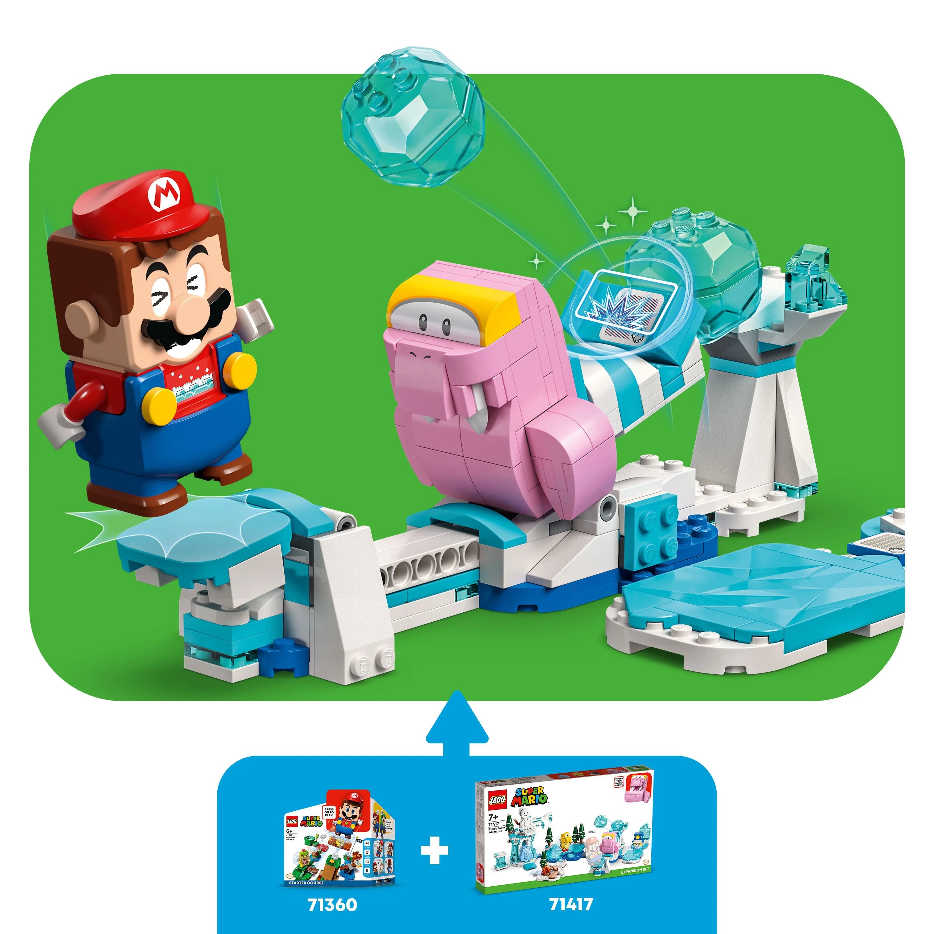 Super Mario Fliprus Snow Adventure Expansion Set, Toy for Kids with Freezie and Baby Penguin Figures E3677