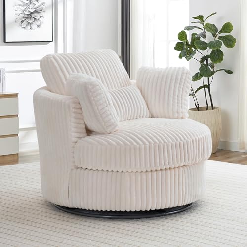 Swivel Barrel Chair with Ottoman for Living Room Bedroom, White W553228