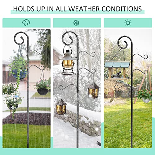 76 Inch Shepherd Hooks for Outdoor, Bird Feeder Poles with 4 Hooks, Garden Hanging Plant Stand N168