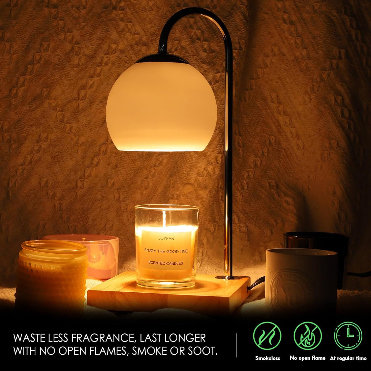 Candle Warmer Lamp with Timer and Glass Lampshade P19885