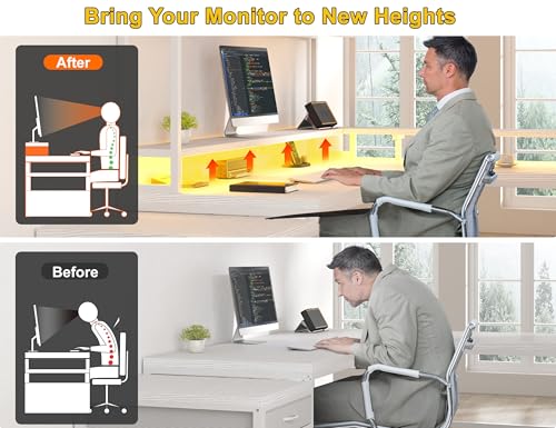 L Shaped Gaming Desk with Storage Shelves and LED Light U926701