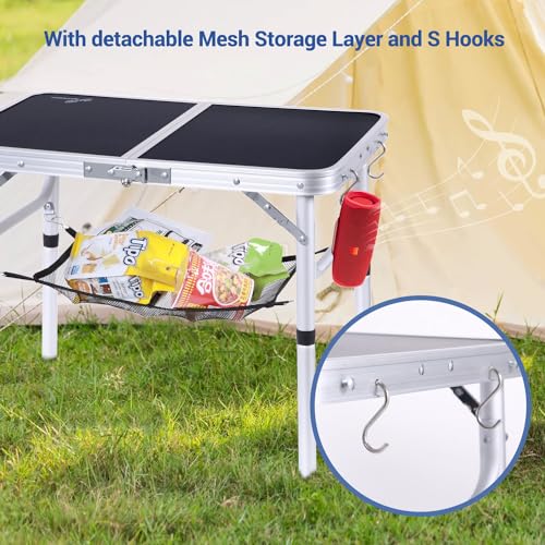 Adjustable Height Folding Camping Table with Mesh Layer Y4319
