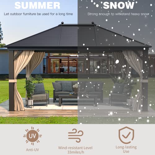 12x20 Hardtop Gazebo Double Roof Galvanized Steel Outdoor Aluminum Frame with Netting and Curtains M3306