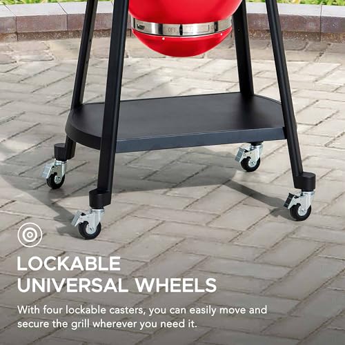 Charcoal Kamado Grill with Pizza Stone and Wheels Q84418
