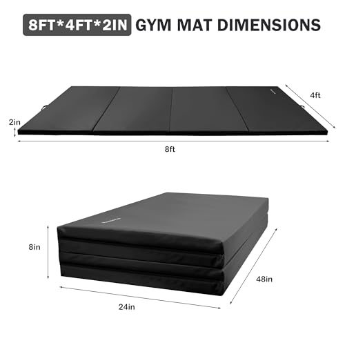 Folding Exercise Gymnastics Mat, 4x8x2 Inch, High-Density Anti-Tear, Portable with Carrying Handles J951
