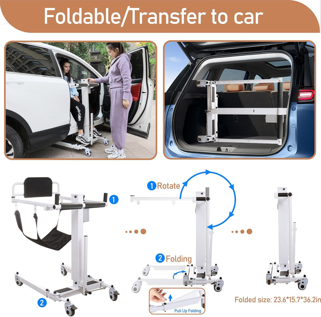 Electric Patient Lift Transfer Chair Foldable Portable for Home, Bed to Wheelchair, White D737715