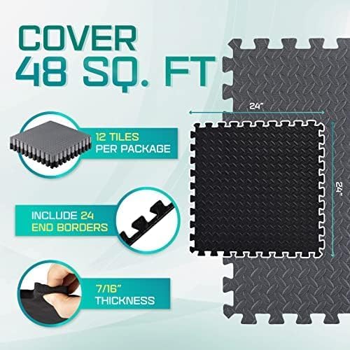 Puzzle Exercise Mat for Home Gym, EVA Interlocking Foam Floor Tiles with Border I79139