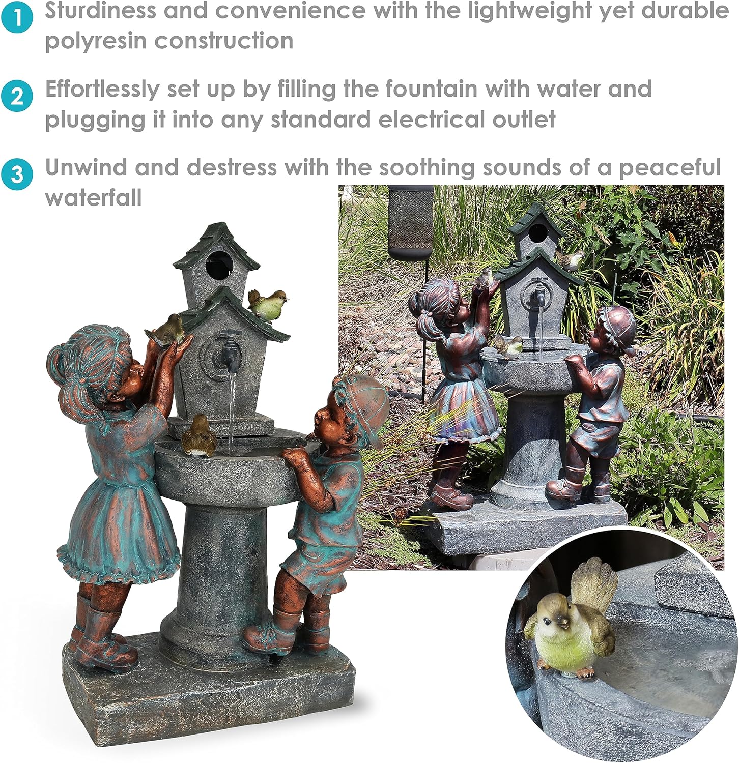 Outdoor Water Fountain with Bird Bath Design J93668