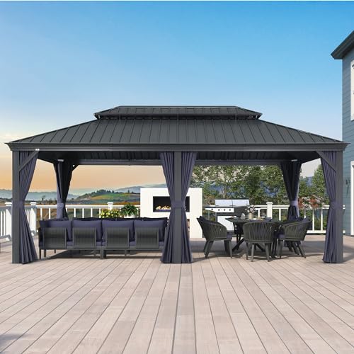 10' x 14' Permanent Hardtop Gazebo with Galvanized Steel Double Roof, Curtains and Netting Included M96664