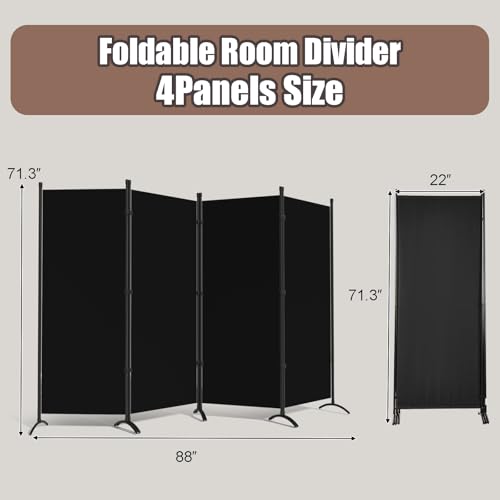 4 Panel Folding Room Divider Privacy Screen with Steel Frame P539789