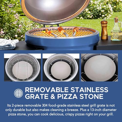 Charcoal Kamado Grill with Pizza Stone and Wheels Q84418