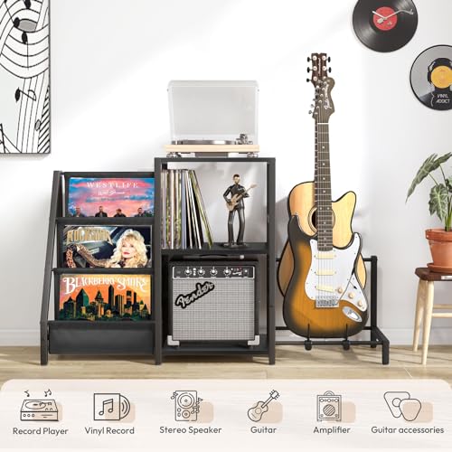 Record Player Stand with Guitar and Vinyl Storage Z518258
