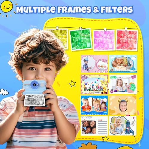 Kids Instant Print Camera 1080P HD with 3 Rolls Paper & 32GB Card V473